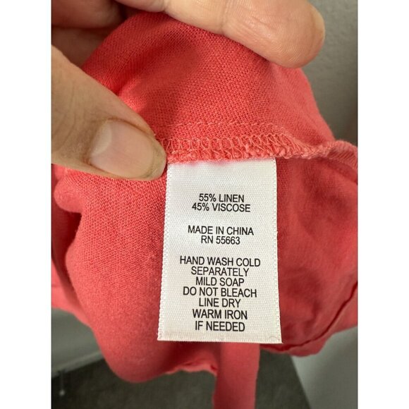 Cynthia Rowley Linen Blend Square Neck Asymmetric Lagenlook Dress Coastal Coral - Picture 9 of 10